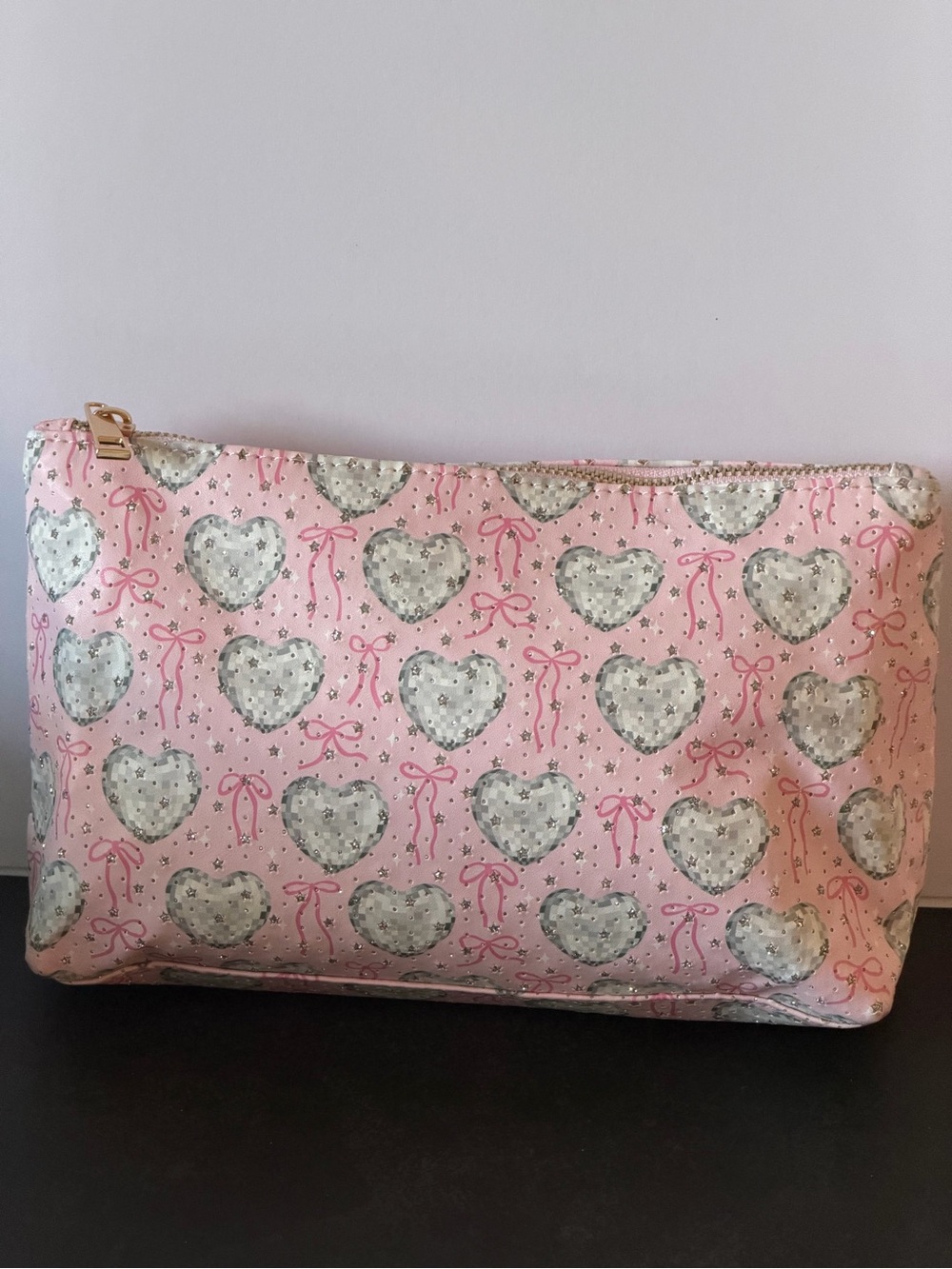Pink Heart Print Cosmetic Makeup Bag